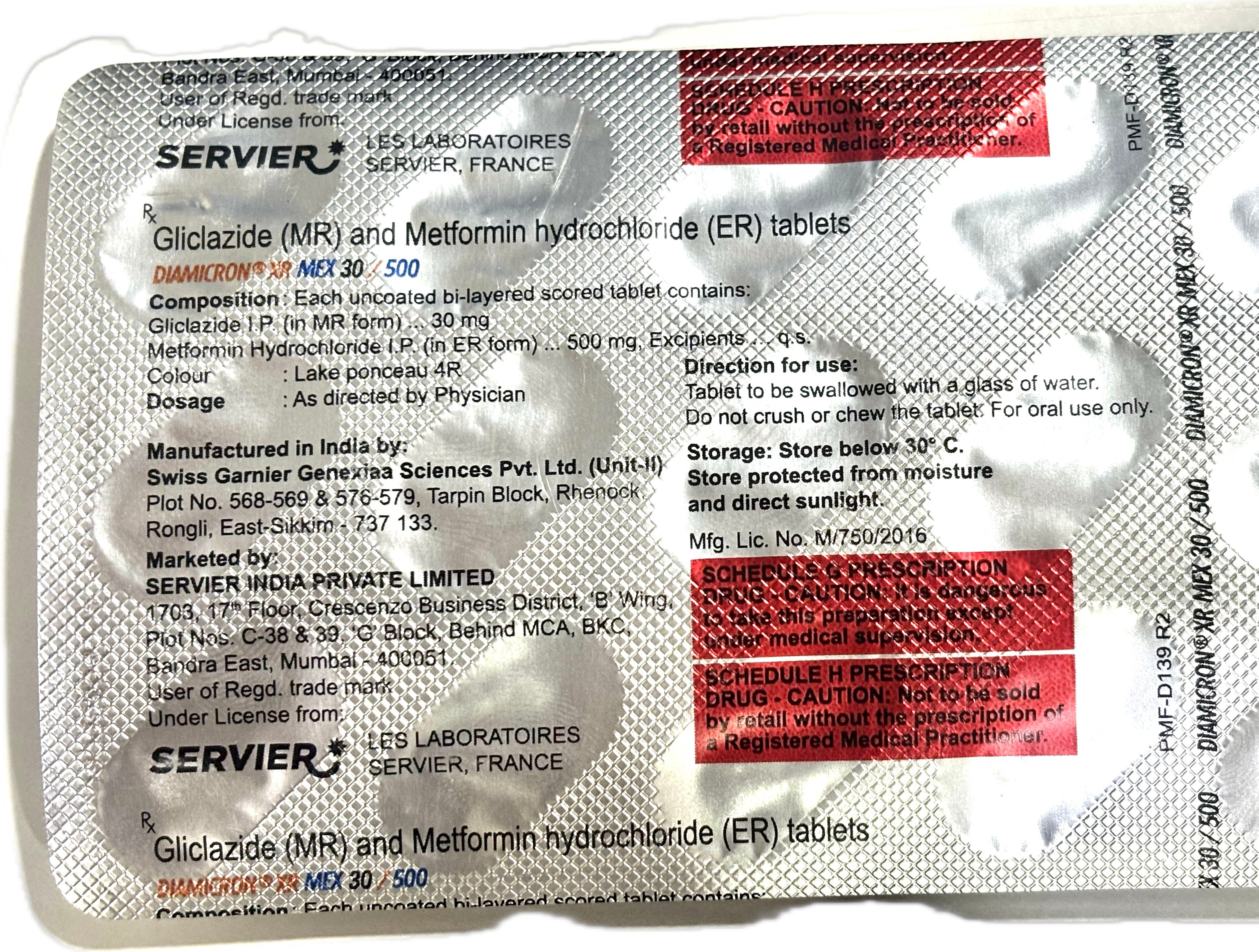 DIAMICRON XR MEX 30 MG / 500 MG TABLET